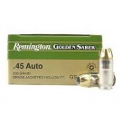 .45 ACP, 230 Grain, Remington Golden Saber Brass Jacketed Hollow Point, 25rds